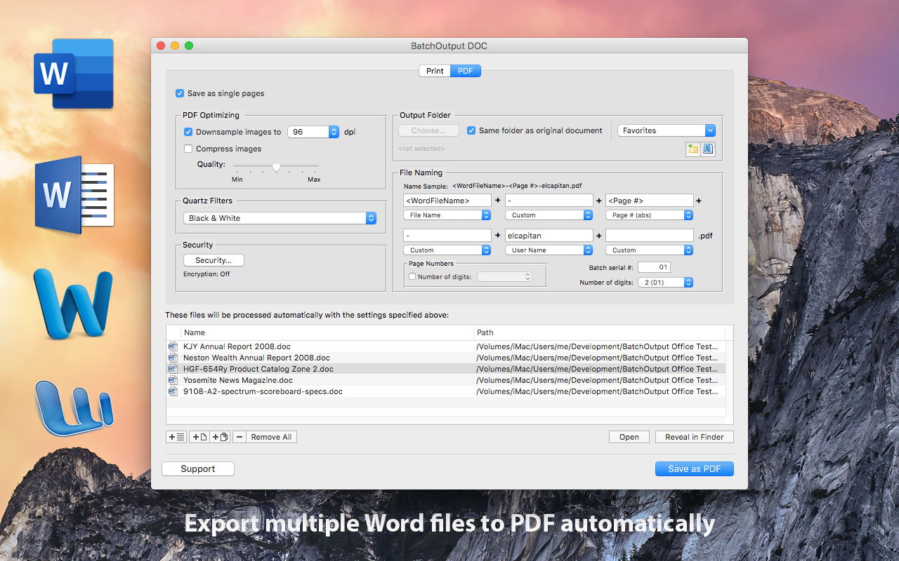 Batch PDF Creator for Microsoft Word Now Supports macOS High Sierra Image