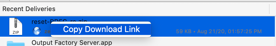 Deliver for Mac: copy download link screenshot
