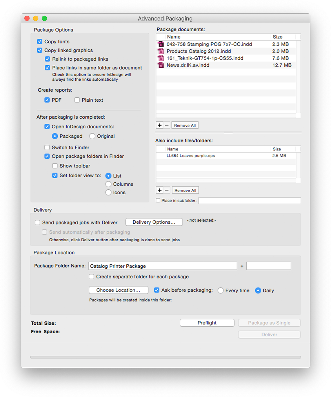 InPreflight for Adobe InDesign packaging screenshot