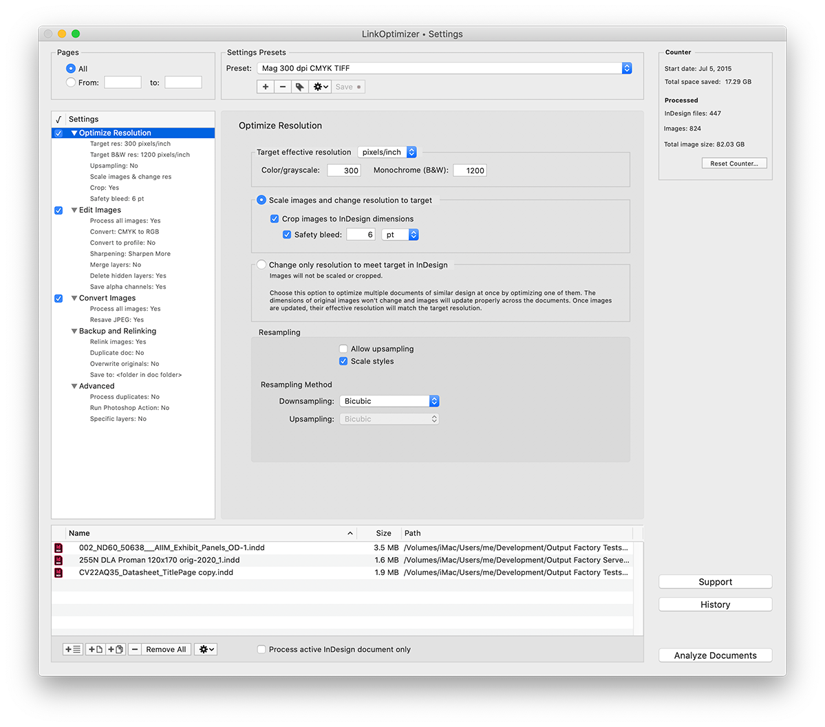 LinkOptimizer for InDesign: optimize resolution screenshot