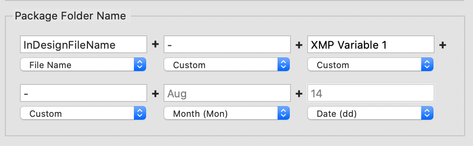 Package Central for Adobe InDesign: variable folder name screenshot