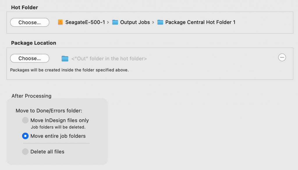 Package Central for InDesign hot folder screenshot