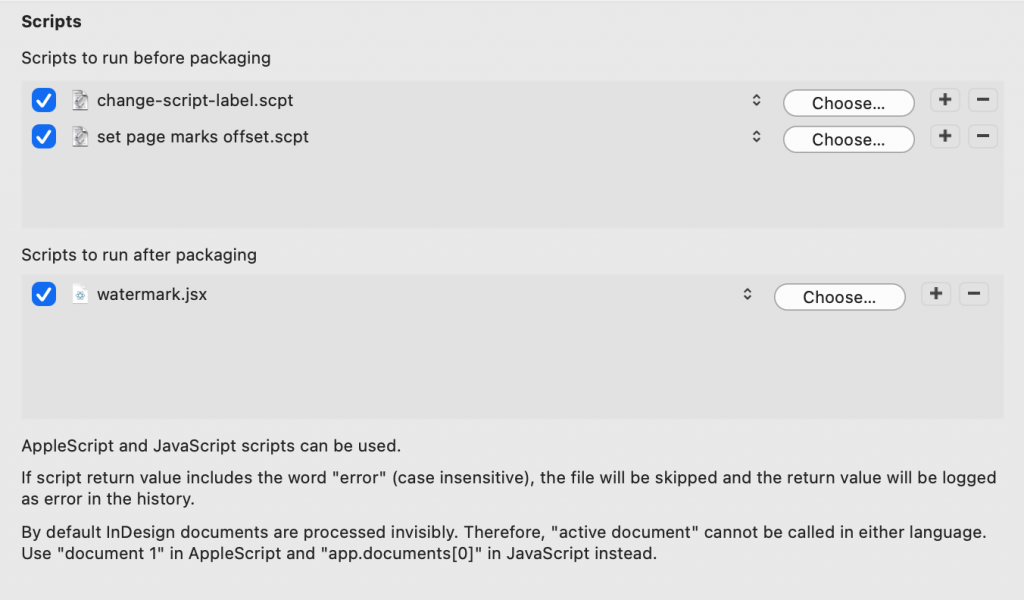 Package Central for Adobe InDesign on macOS: Run custom scripts [screenshot]